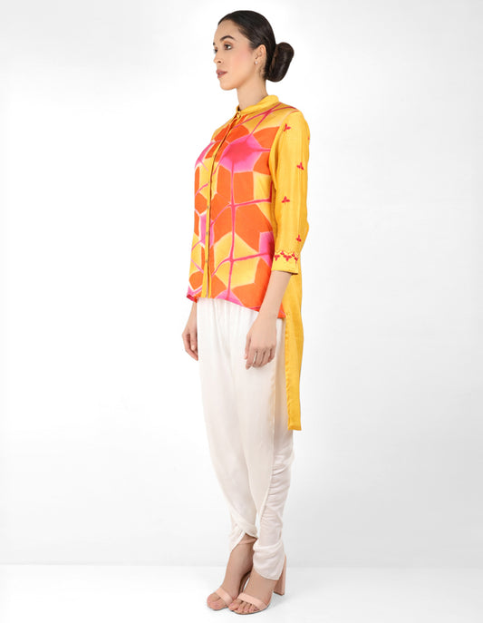 Kaleido high low shirt - Yellow, Orange & Pink