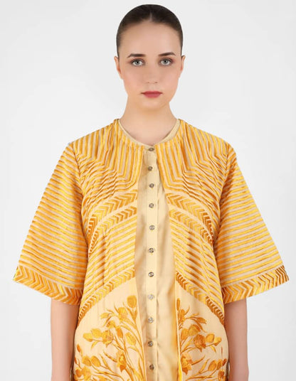 The Striped tulip long jacket - Lemon Yellow