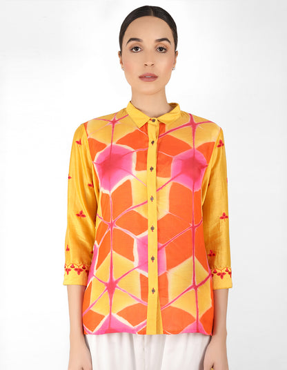 Kaleido high low shirt - Yellow, Orange & Pink