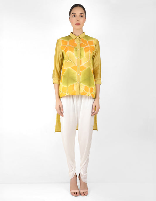 Kaleido high low shirt - Green & Yellow