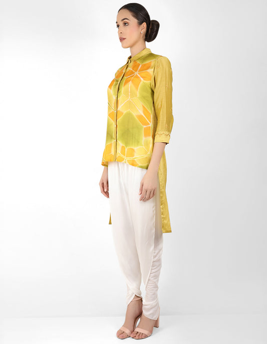 Kaleido high low shirt - Green & Yellow