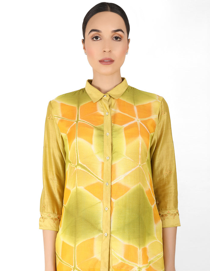 Kaleido high low shirt - Green & Yellow