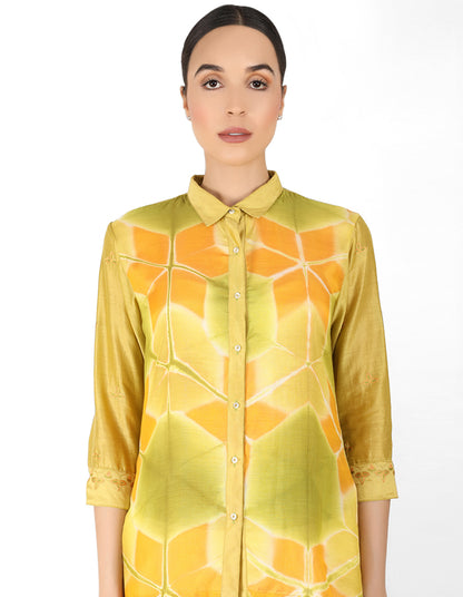 Kaleido high low shirt - Green & Yellow