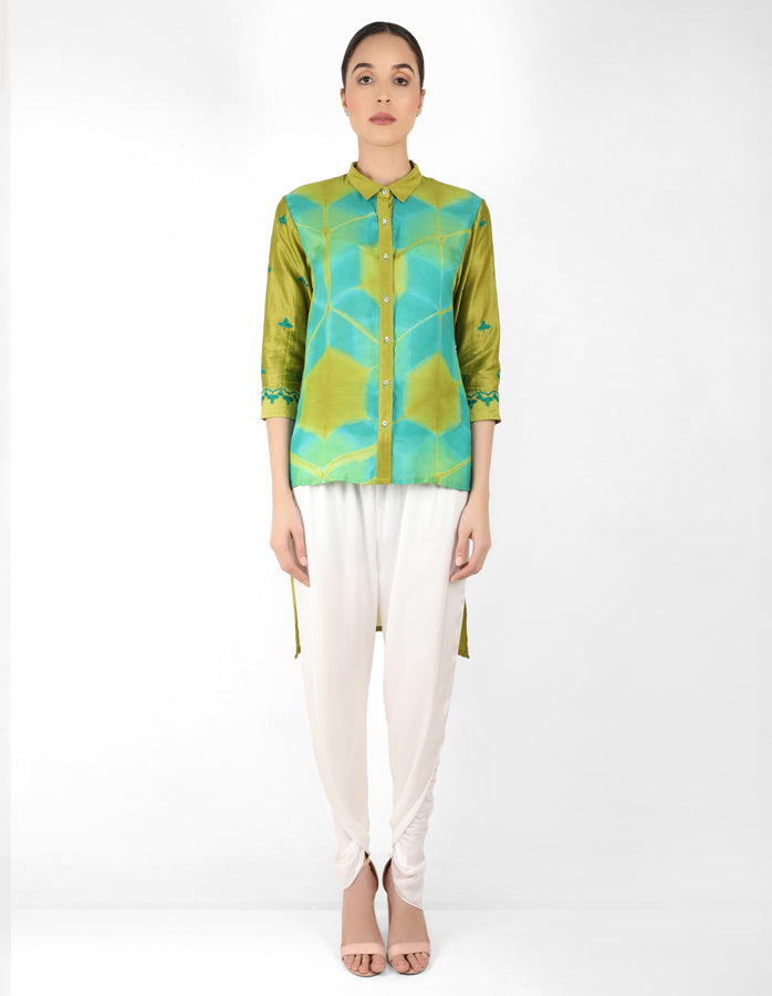 Kaleido high low shirt - Green & Blue