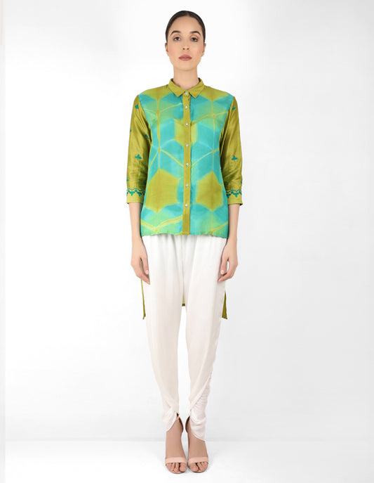 Kaleido high low shirt - Green & Blue