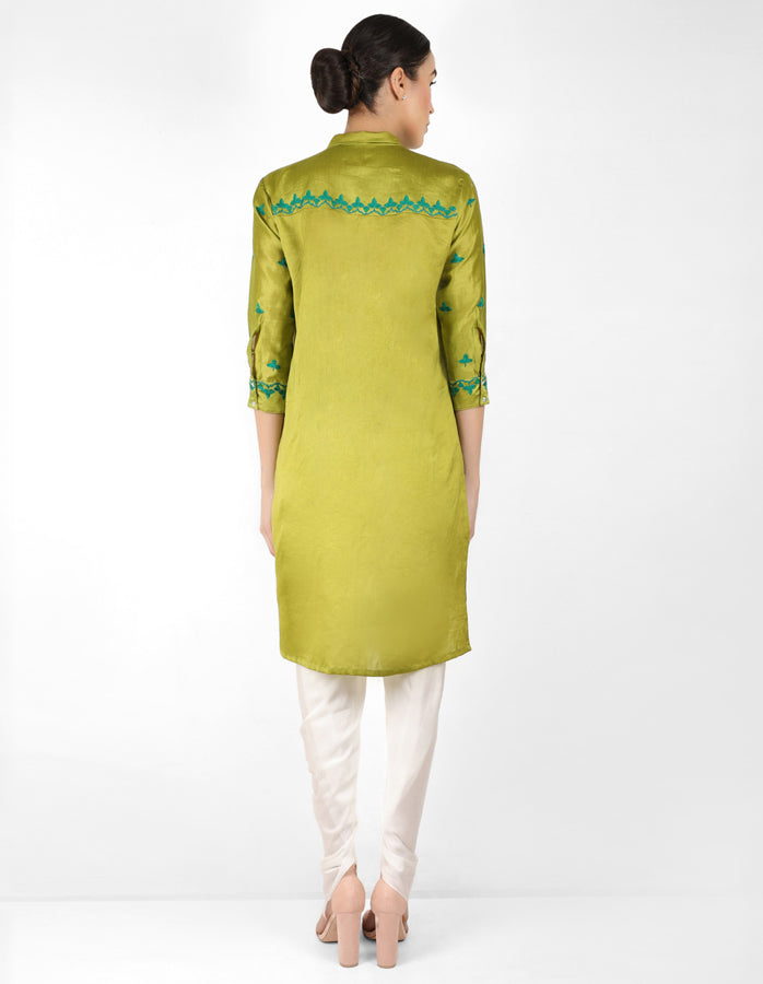 Kaleido high low shirt - Green & Blue