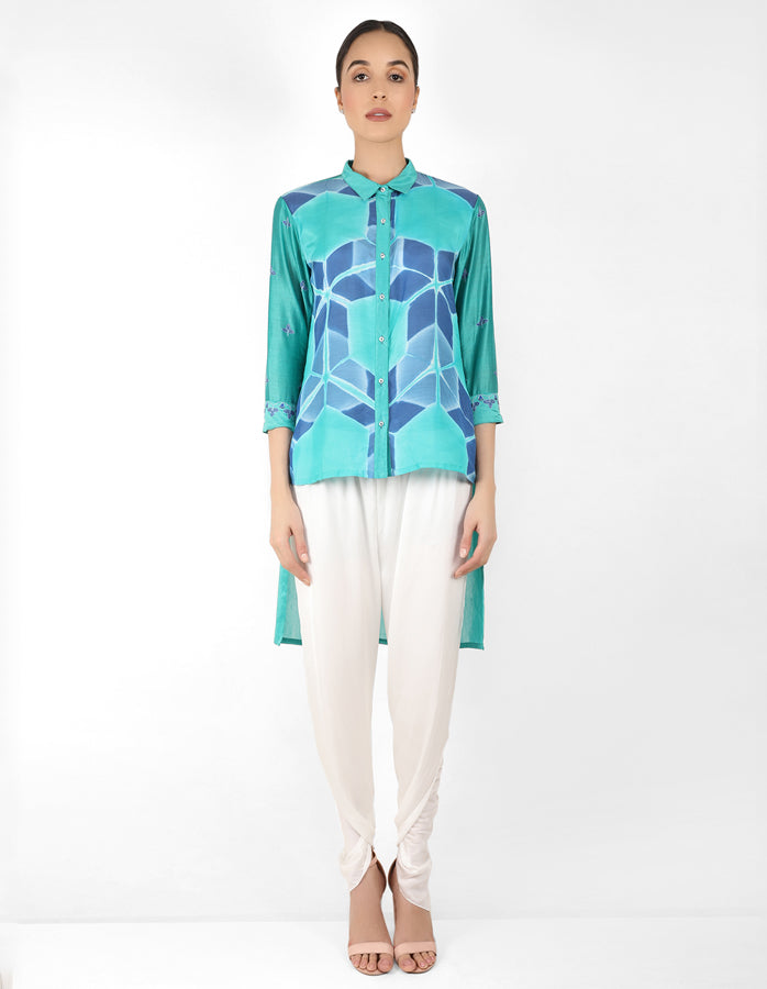 Kaleido high low shirt - Blue