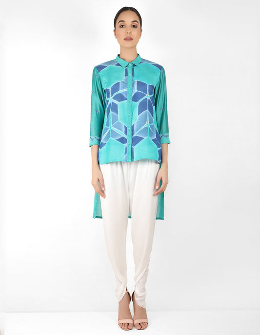 Kaleido high low shirt - Blue