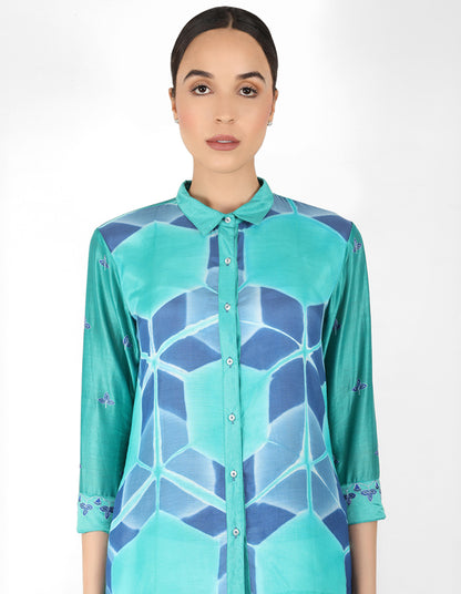 Kaleido high low shirt - Blue