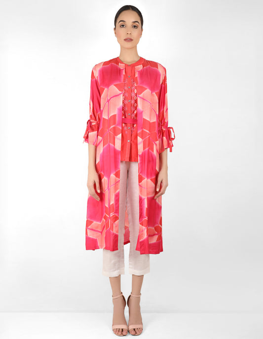 Kaleidoscopic jacket and shirt - Red & Coral
