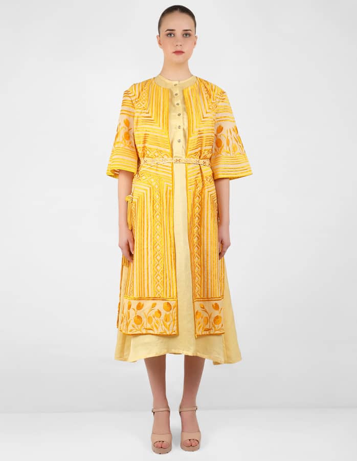 Multi directional stripe floral jacket - Yellow