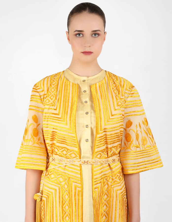 Multi directional stripe floral jacket - Yellow