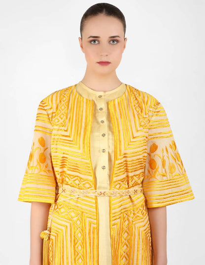 Multi directional stripe floral jacket - Yellow