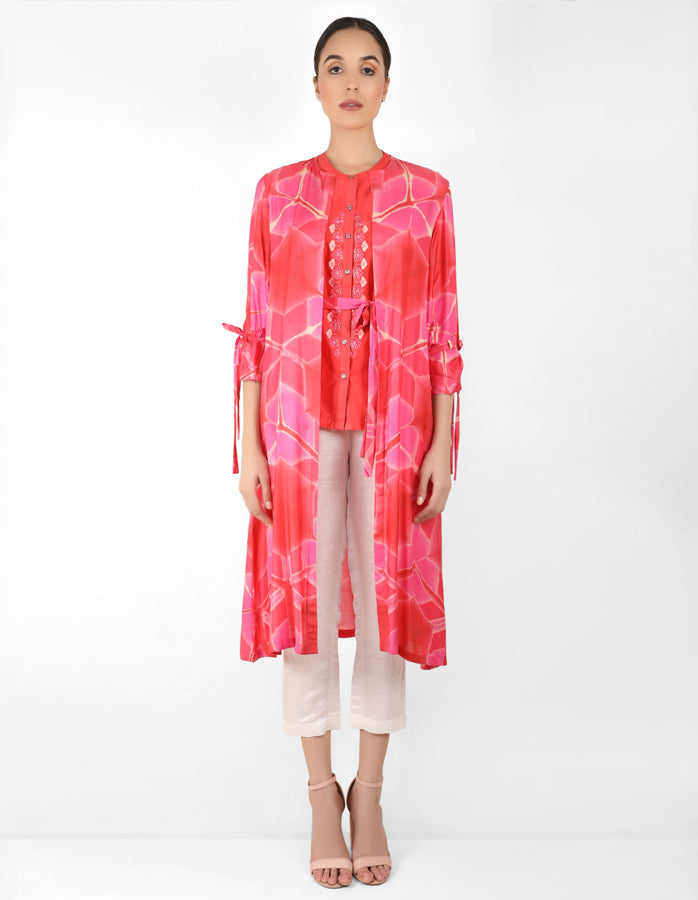 Kaleidoscopic jacket and shirt - Coral & Pink