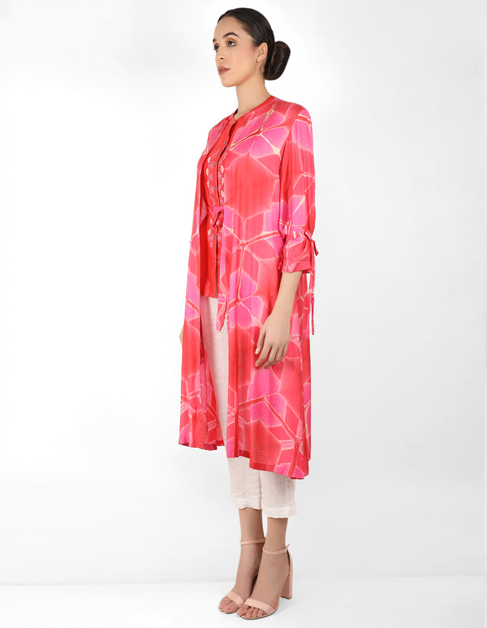 Kaleidoscopic jacket and shirt - Coral & Pink
