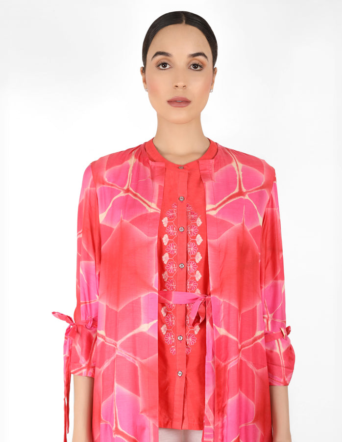 Kaleidoscopic jacket and shirt - Coral & Pink