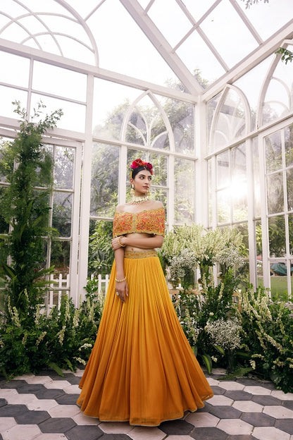 Silk blouse with seqein embroidered georgette skirt
