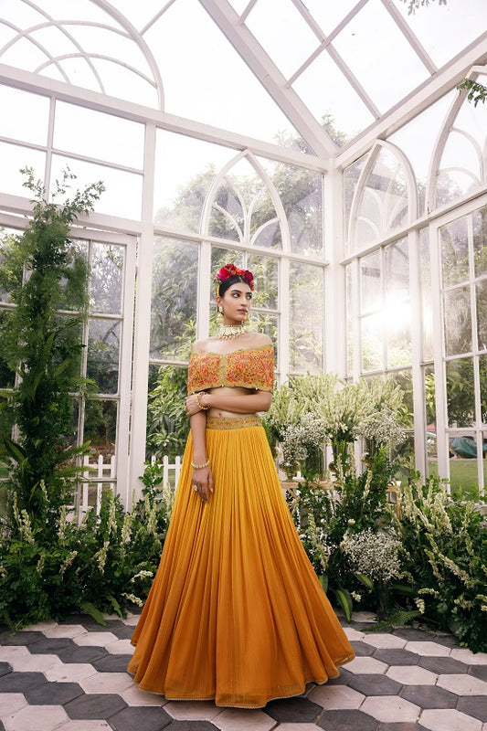 Silk blouse with seqein embroidered georgette skirt