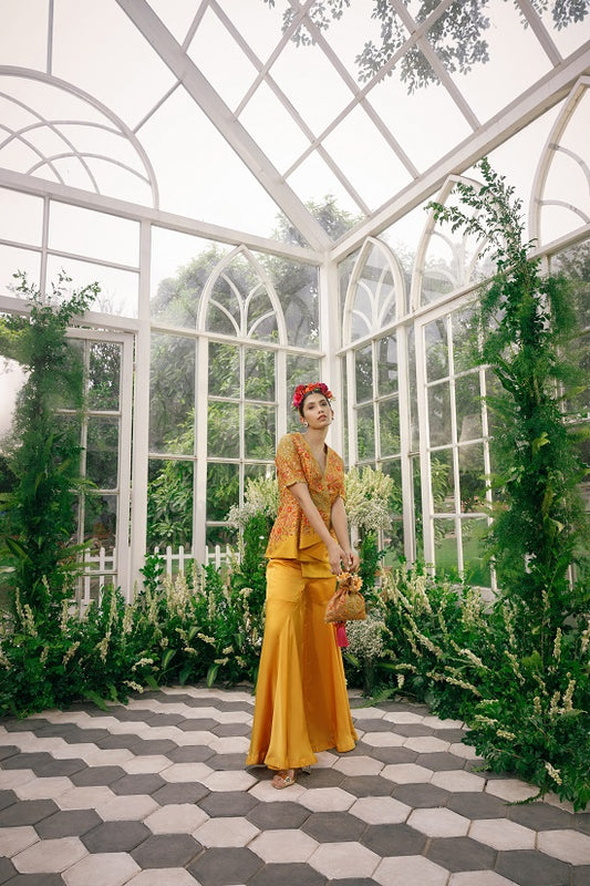 Silk jacket top with irish satin pants