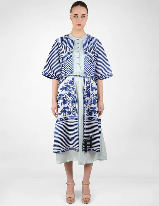 The Striped tulip long jacket - Blue