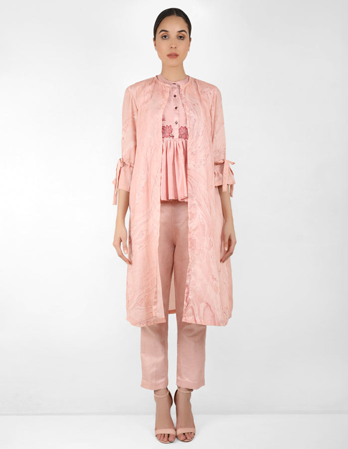Marble  print long jacket with shirt - Rose Gold