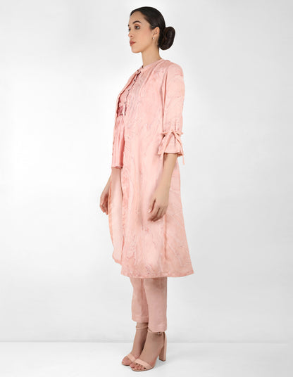 Marble  print long jacket with shirt - Rose Gold