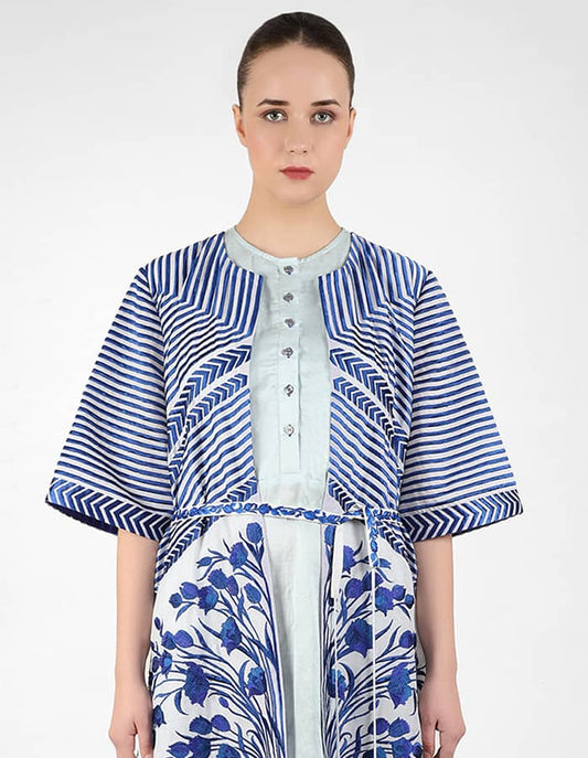 The Striped tulip long jacket - Blue
