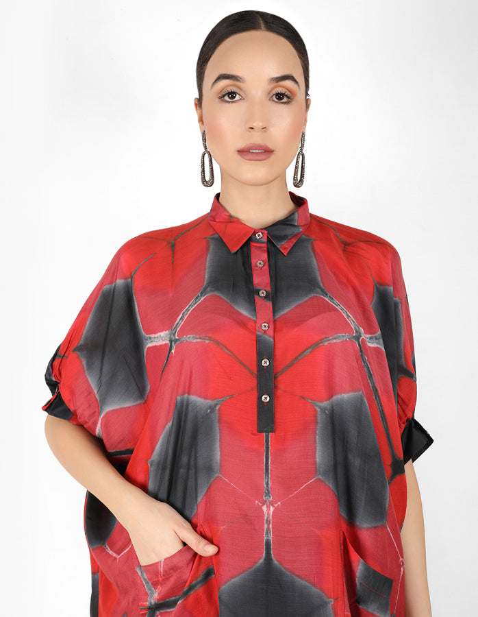 Kaleidoscopic Kaftan shirt - Red & Black