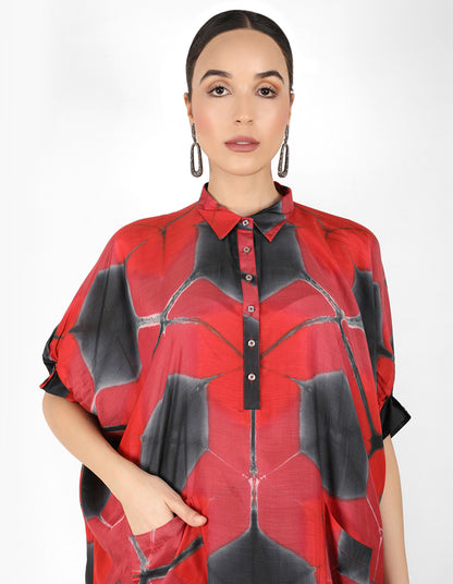 Kaleidoscopic Kaftan shirt - Red & Black