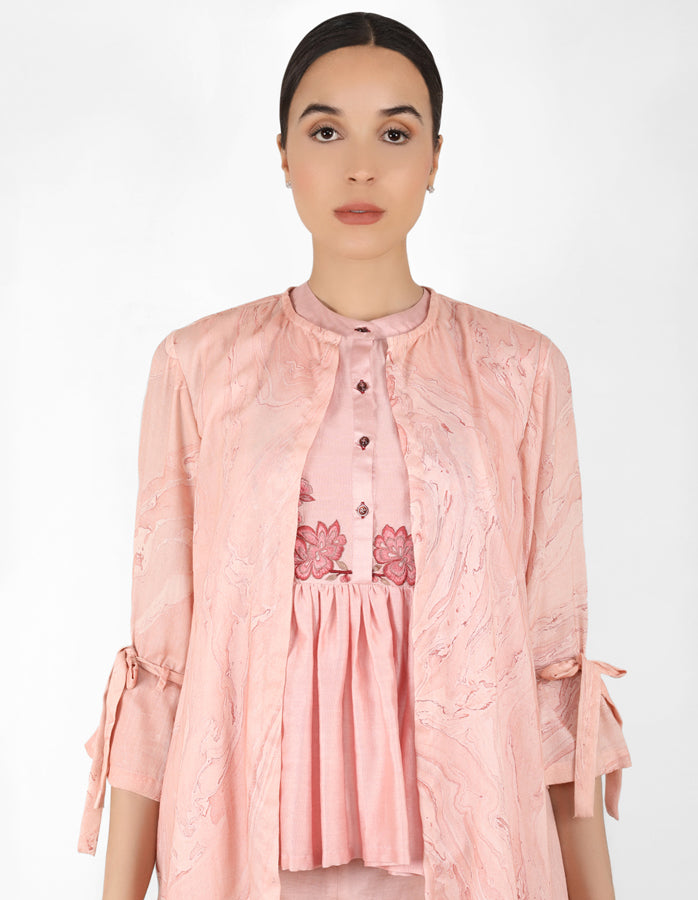 Marble  print long jacket with shirt - Rose Gold