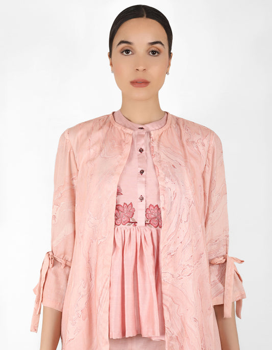Marble  print long jacket with shirt - Rose Gold