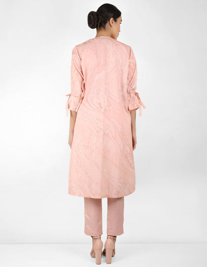 Marble  print long jacket with shirt - Rose Gold