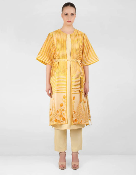 Geometric wave stripe floral jacket - Yellow
