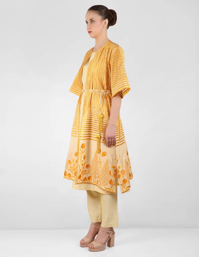 Geometric wave stripe floral jacket - Yellow