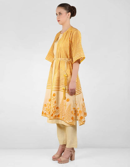 Geometric wave stripe floral jacket - Yellow
