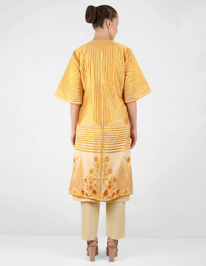 Geometric wave stripe floral jacket - Yellow