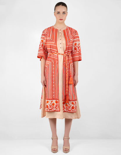 Multi directional stripe floral jacket - Peach