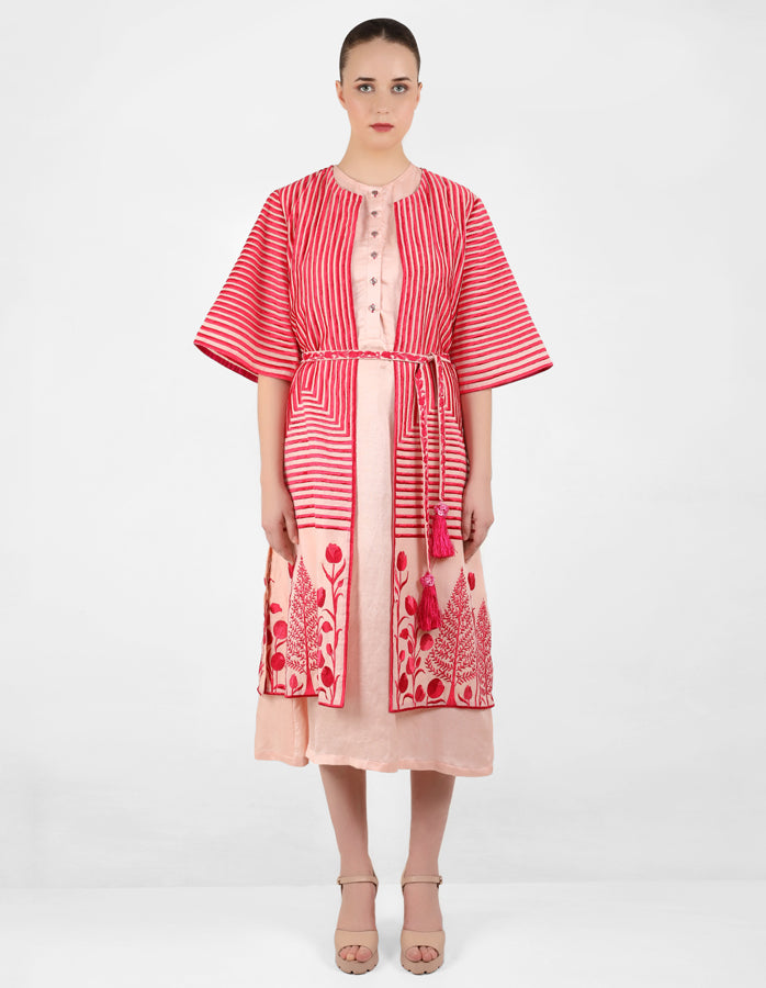 Geometric wave stripe floral jacket - Rose Gold