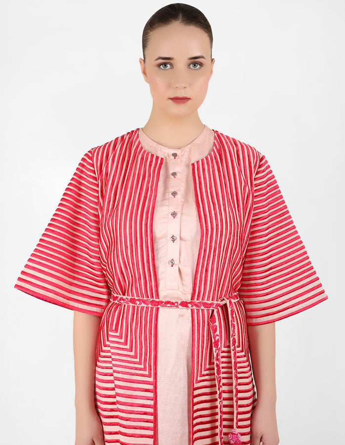 Geometric wave stripe floral jacket - Rose Gold