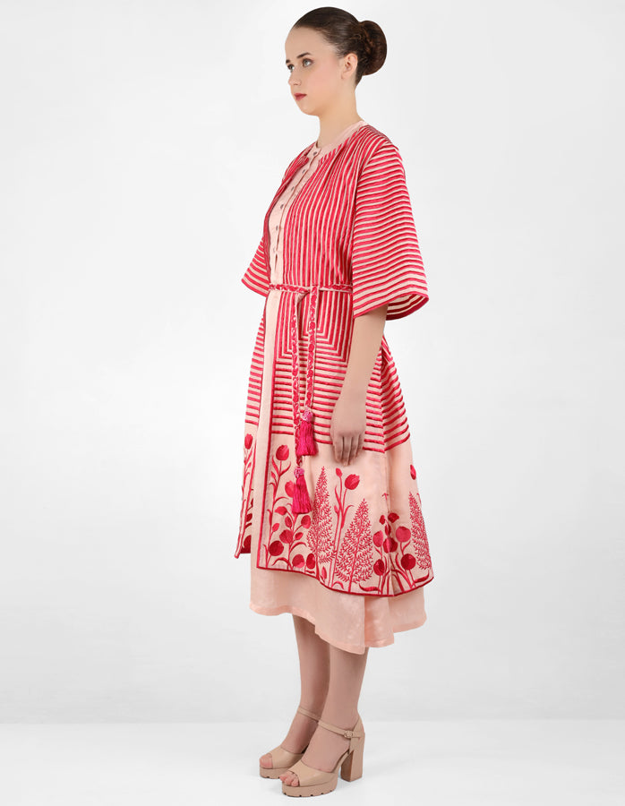 Geometric wave stripe floral jacket - Rose Gold