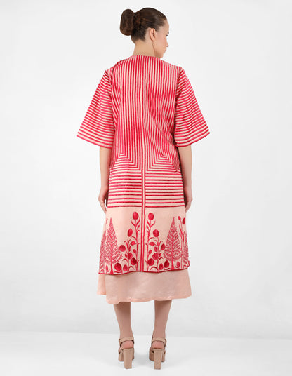 Geometric wave stripe floral jacket - Rose Gold