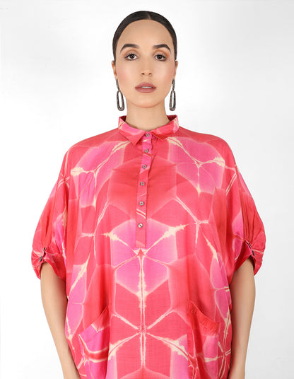 Kaleidoscopic Kaftan shirt - Red,  Pink & Coral