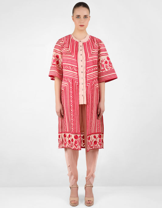 Multi directional stripe floral jacket - Rose Gold