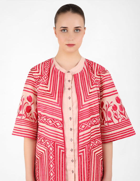 Multi directional stripe floral jacket - Rose Gold
