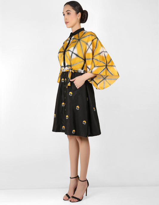 Kaleidoscopic shirt tunic - Black & Mustard Yellow