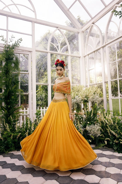 Silk blouse with seqein embroidered georgette skirt