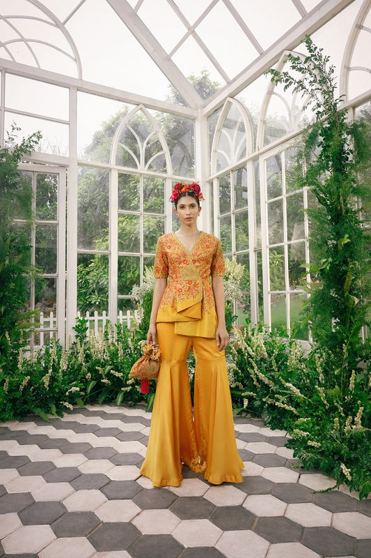 Silk jacket top with irish satin pants