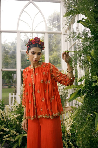 Georgette top with sequin embroidered georgette palazo