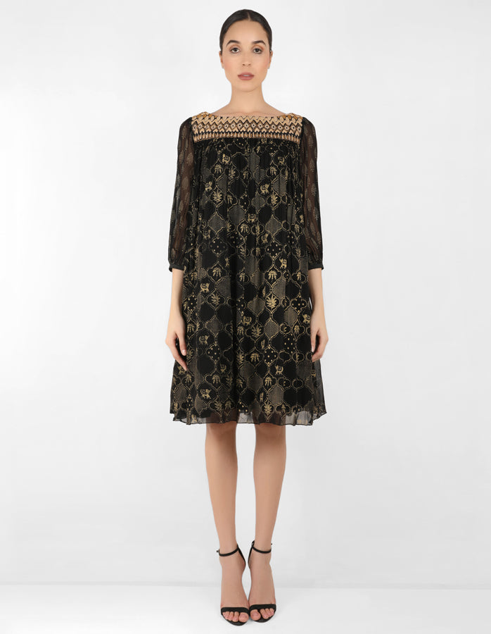The forest  bohemian yoke dress - Black