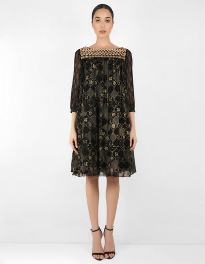 The forest  bohemian yoke dress - Black